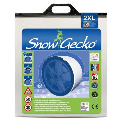 Produktverpackung von SnowGecko 2XL für PKW und leichte Nutzfahrzeuge (Vorderseite)